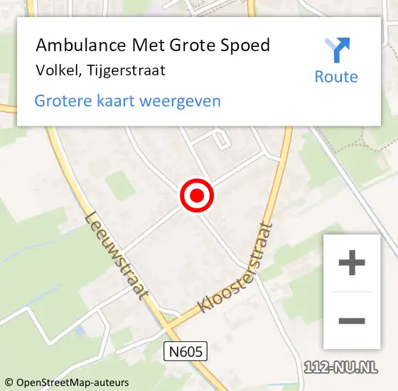 Locatie op kaart van de 112 melding: Ambulance Met Grote Spoed Naar Volkel, Tijgerstraat op 7 december 2019 03:44