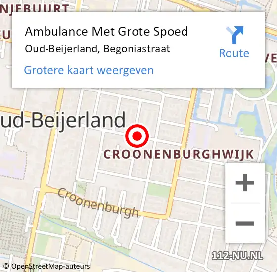 Locatie op kaart van de 112 melding: Ambulance Met Grote Spoed Naar Oud-Beijerland, Begoniastraat op 7 december 2019 04:54