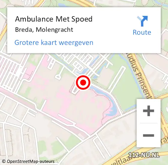Locatie op kaart van de 112 melding: Ambulance Met Spoed Naar Breda, Molengracht op 7 december 2019 05:09