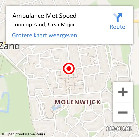 Locatie op kaart van de 112 melding: Ambulance Met Spoed Naar Loon op Zand, Ursa Major op 7 december 2019 05:42