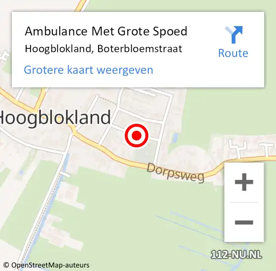 Locatie op kaart van de 112 melding: Ambulance Met Grote Spoed Naar Hoogblokland, Boterbloemstraat op 7 december 2019 06:38