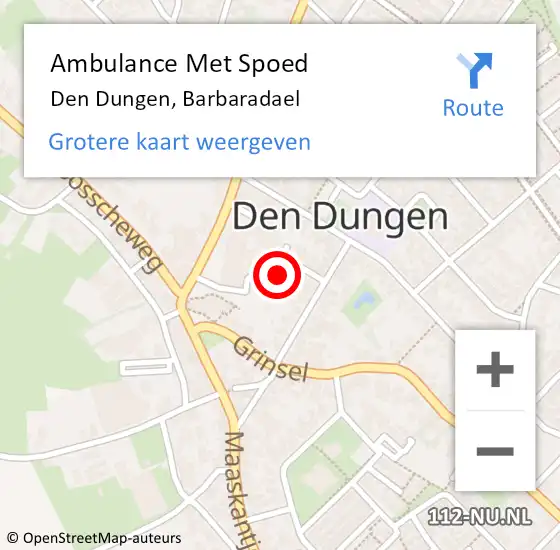 Locatie op kaart van de 112 melding: Ambulance Met Spoed Naar Den Dungen, Barbaradael op 7 december 2019 08:35