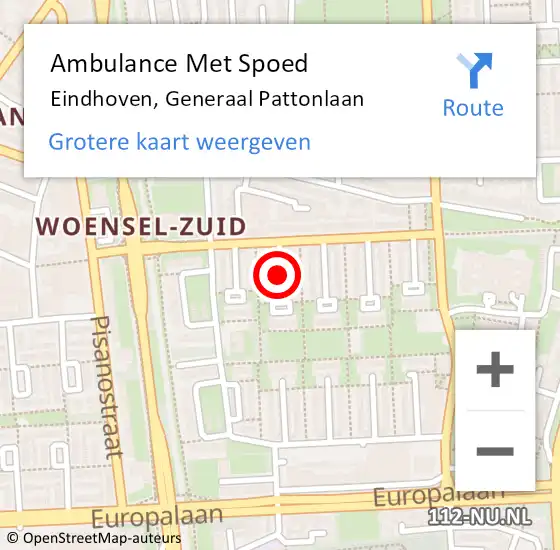 Locatie op kaart van de 112 melding: Ambulance Met Spoed Naar Eindhoven, Generaal Pattonlaan op 7 december 2019 08:45