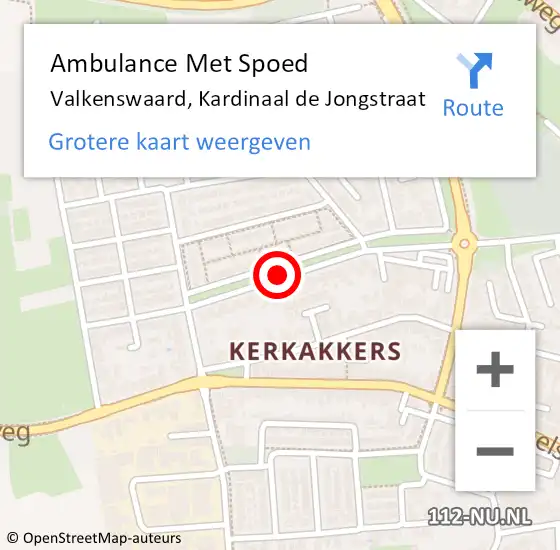 Locatie op kaart van de 112 melding: Ambulance Met Spoed Naar Valkenswaard, Kardinaal de Jongstraat op 7 december 2019 09:14