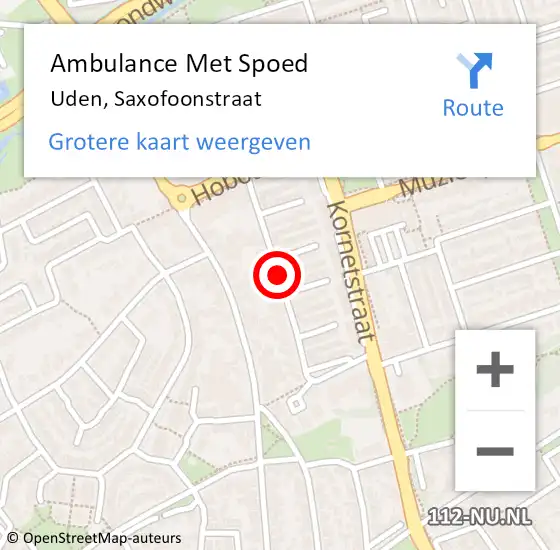 Locatie op kaart van de 112 melding: Ambulance Met Spoed Naar Uden, Saxofoonstraat op 7 december 2019 10:33