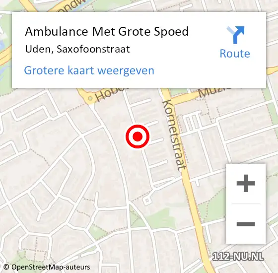 Locatie op kaart van de 112 melding: Ambulance Met Grote Spoed Naar Uden, Saxofoonstraat op 7 december 2019 10:43