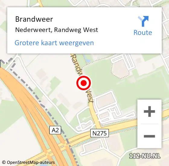 Locatie op kaart van de 112 melding: Brandweer Nederweert, Randweg West op 7 december 2019 10:59