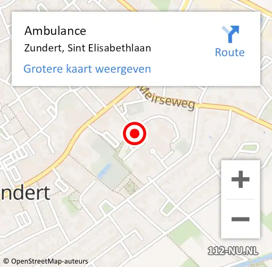 Locatie op kaart van de 112 melding: Ambulance Zundert, Sint Elisabethlaan op 7 december 2019 12:05