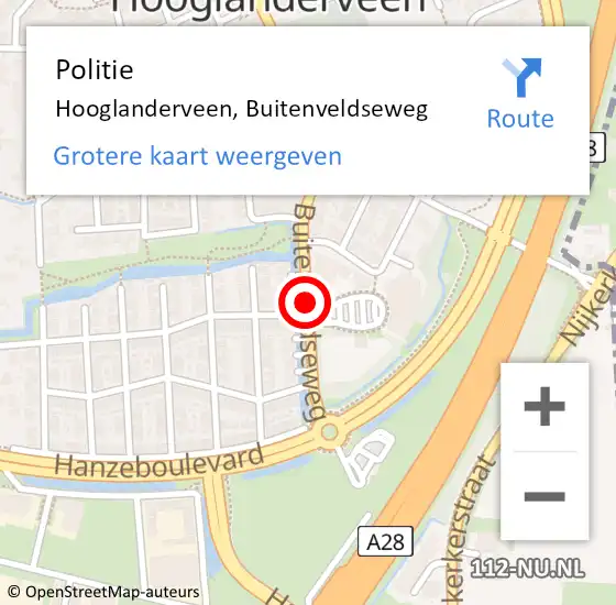 Locatie op kaart van de 112 melding: Politie Hooglanderveen, Buitenveldseweg op 7 december 2019 12:19