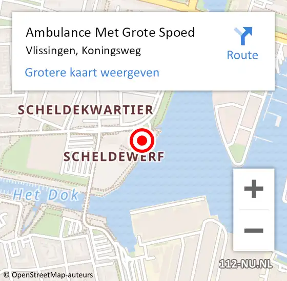 Locatie op kaart van de 112 melding: Ambulance Met Grote Spoed Naar Vlissingen, Koningsweg op 7 december 2019 12:29