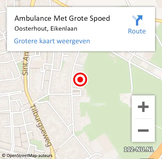 Locatie op kaart van de 112 melding: Ambulance Met Grote Spoed Naar Oosterhout, Eikenlaan op 7 december 2019 12:43