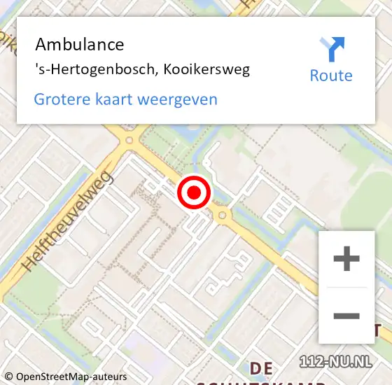 Locatie op kaart van de 112 melding: Ambulance 's-Hertogenbosch, Kooikersweg op 7 december 2019 12:53
