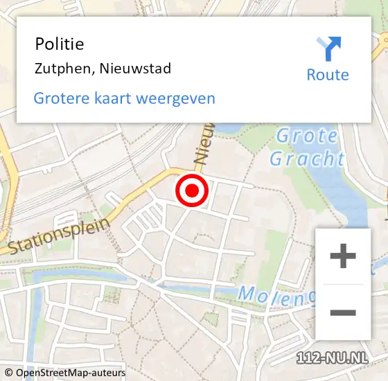 Locatie op kaart van de 112 melding: Politie Zutphen, Nieuwstad op 7 december 2019 12:56