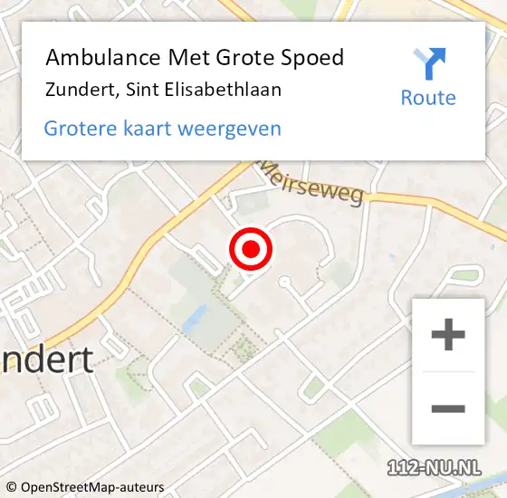 Locatie op kaart van de 112 melding: Ambulance Met Grote Spoed Naar Zundert, Sint Elisabethlaan op 7 december 2019 15:13