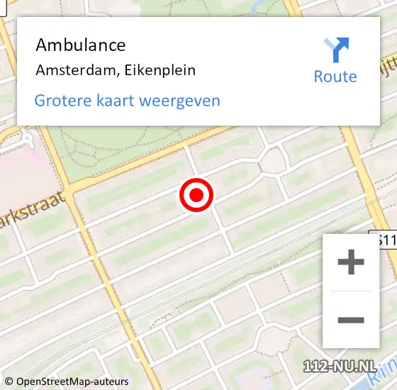 Locatie op kaart van de 112 melding: Ambulance Amsterdam, Eikenplein op 7 december 2019 16:12