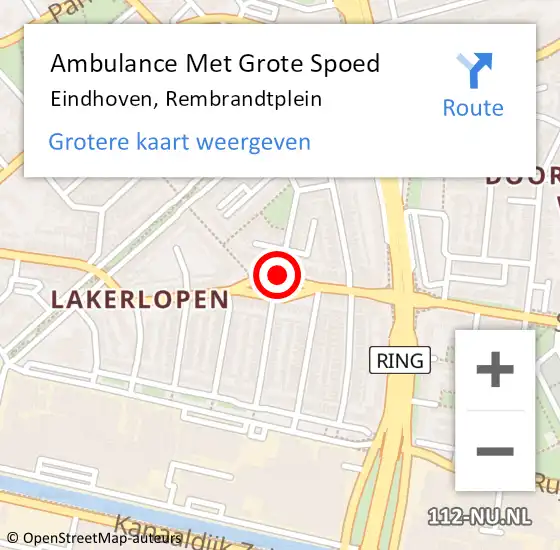 Locatie op kaart van de 112 melding: Ambulance Met Grote Spoed Naar Eindhoven, Rembrandtplein op 7 december 2019 20:47