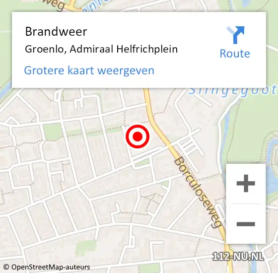 Locatie op kaart van de 112 melding: Brandweer Groenlo, Admiraal Helfrichplein op 22 april 2014 09:39