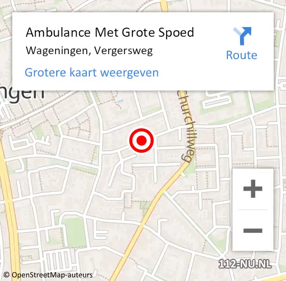 Locatie op kaart van de 112 melding: Ambulance Met Grote Spoed Naar Wageningen, Vergersweg op 8 december 2019 00:47