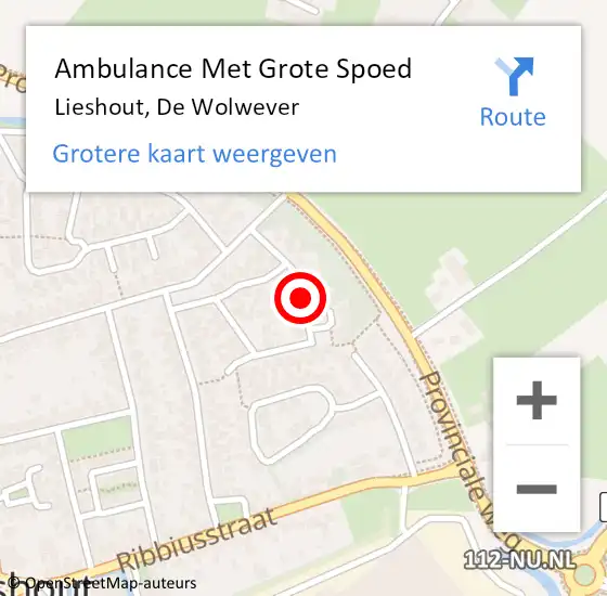 Locatie op kaart van de 112 melding: Ambulance Met Grote Spoed Naar Lieshout, De Wolwever op 8 december 2019 04:08