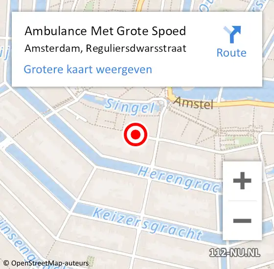Locatie op kaart van de 112 melding: Ambulance Met Grote Spoed Naar Amsterdam, Reguliersdwarsstraat op 8 december 2019 07:23
