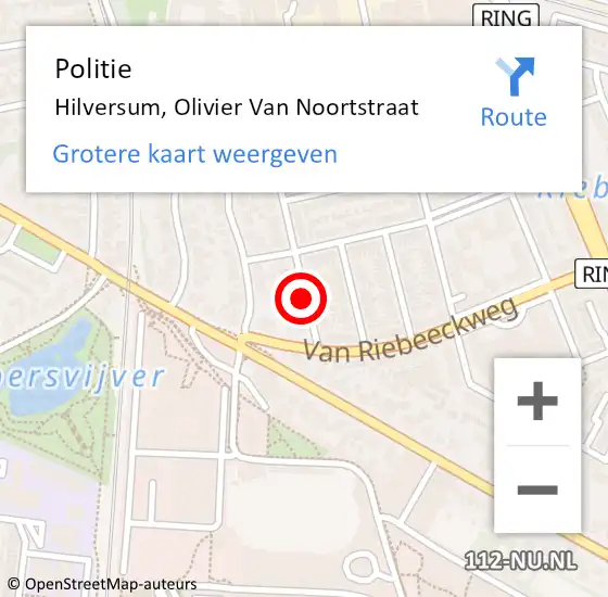 Locatie op kaart van de 112 melding: Politie Hilversum, Olivier Van Noortstraat op 8 december 2019 07:49