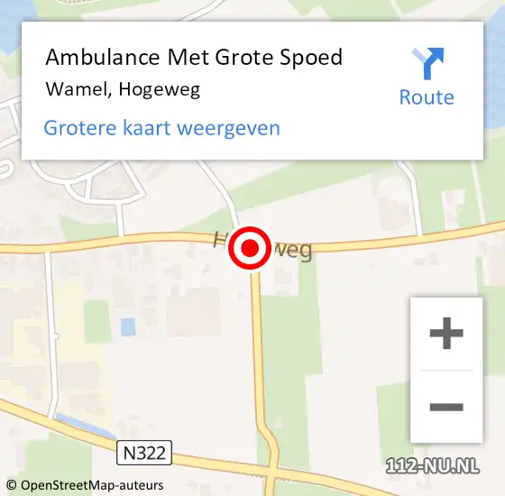 Locatie op kaart van de 112 melding: Ambulance Met Grote Spoed Naar Wamel, Hogeweg op 8 december 2019 09:09