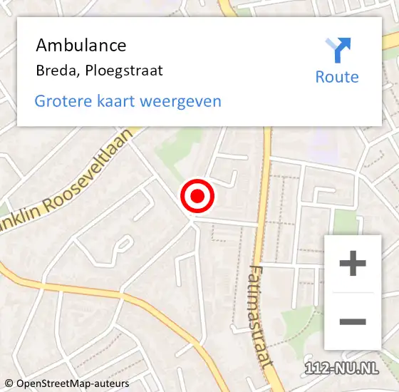 Locatie op kaart van de 112 melding: Ambulance Breda, Ploegstraat op 8 december 2019 10:07