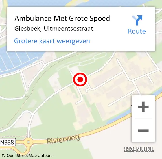 Locatie op kaart van de 112 melding: Ambulance Met Grote Spoed Naar Giesbeek, Uitmeentsestraat op 8 december 2019 12:09