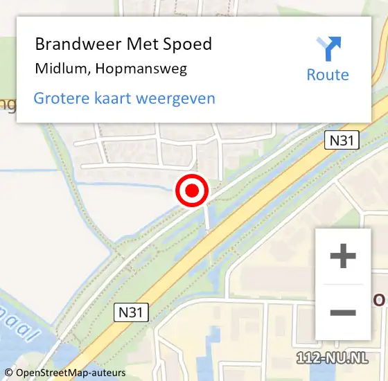 Locatie op kaart van de 112 melding: Brandweer Met Spoed Naar Midlum, Hopmansweg op 8 december 2019 12:53