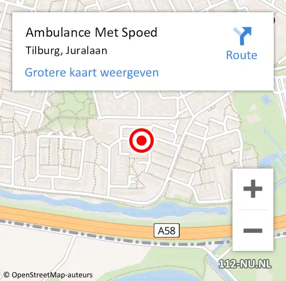 Locatie op kaart van de 112 melding: Ambulance Met Spoed Naar Tilburg, Juralaan op 8 december 2019 13:17