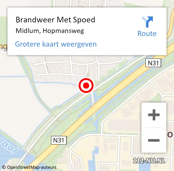 Locatie op kaart van de 112 melding: Brandweer Met Spoed Naar Midlum, Hopmansweg op 8 december 2019 13:33