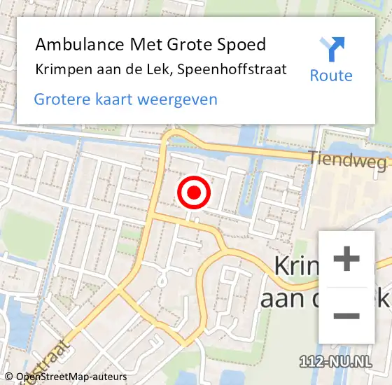 Locatie op kaart van de 112 melding: Ambulance Met Grote Spoed Naar Krimpen aan de Lek, Speenhoffstraat op 8 december 2019 13:46