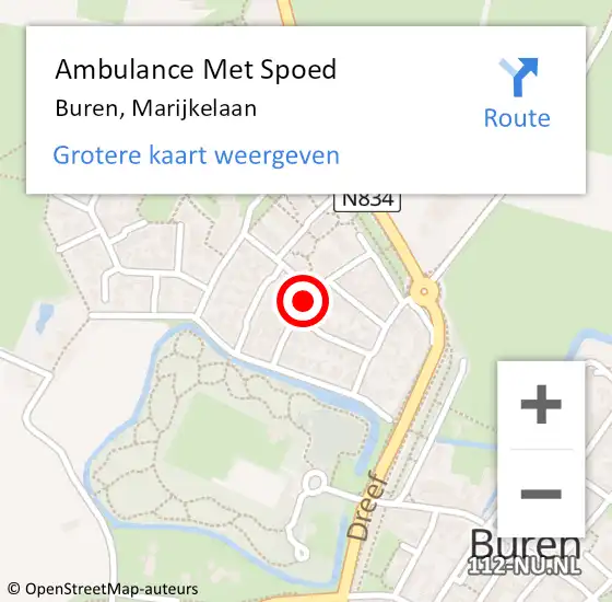 Locatie op kaart van de 112 melding: Ambulance Met Spoed Naar Buren, Marijkelaan op 8 december 2019 14:43