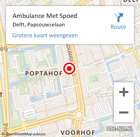 Locatie op kaart van de 112 melding: Ambulance Met Spoed Naar Delft, Papsouwselaan op 8 december 2019 15:12