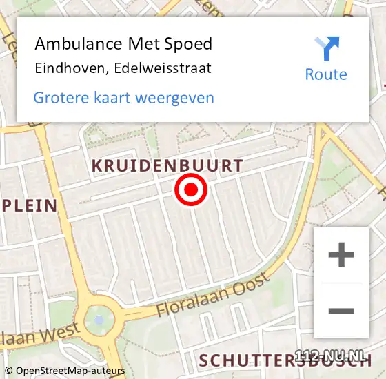 Locatie op kaart van de 112 melding: Ambulance Met Spoed Naar Eindhoven, Edelweisstraat op 8 december 2019 16:40