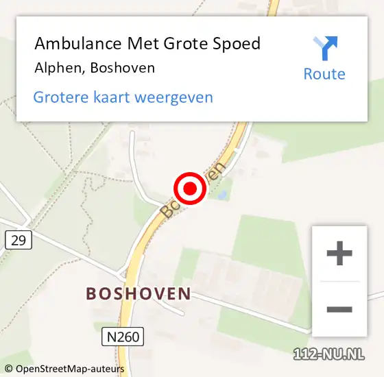 Locatie op kaart van de 112 melding: Ambulance Met Grote Spoed Naar Alphen, Boshoven op 8 december 2019 16:43