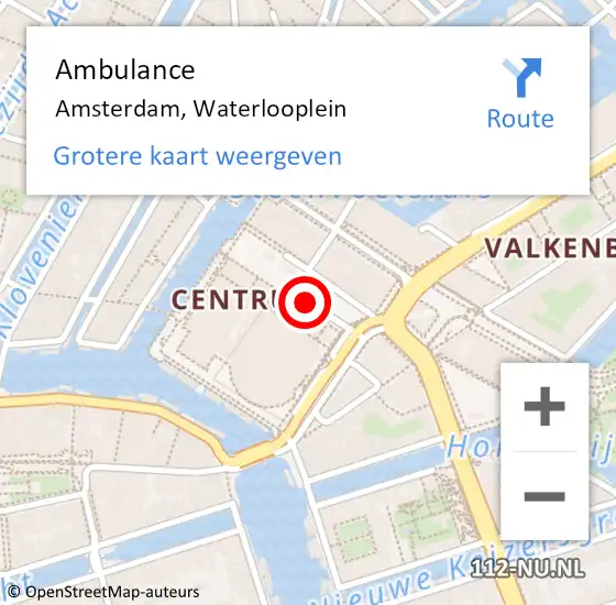Locatie op kaart van de 112 melding: Ambulance Amsterdam, Waterlooplein op 8 december 2019 16:51