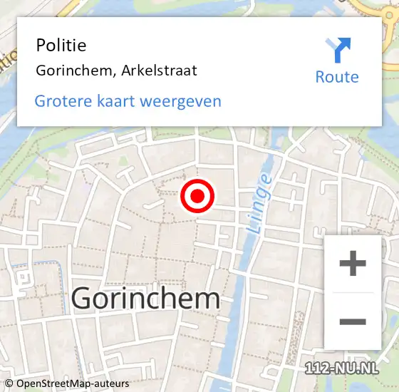 Locatie op kaart van de 112 melding: Politie Gorinchem, Arkelstraat op 8 december 2019 17:05