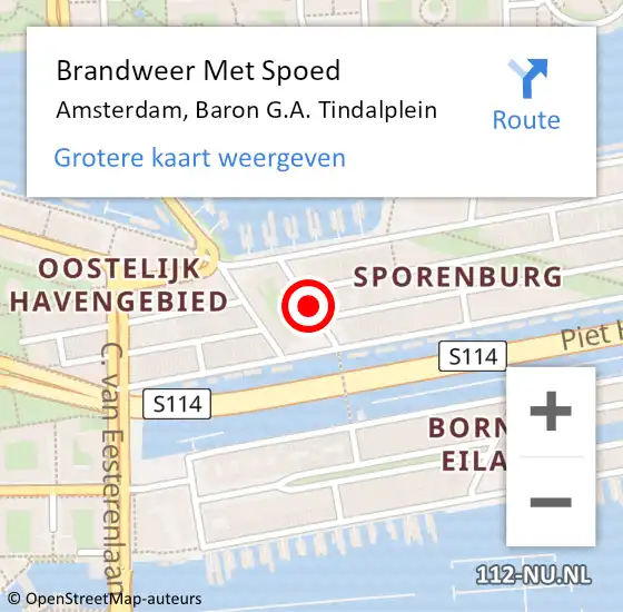 Locatie op kaart van de 112 melding: Brandweer Met Spoed Naar Amsterdam, Baron G.A. Tindalplein op 8 december 2019 17:14