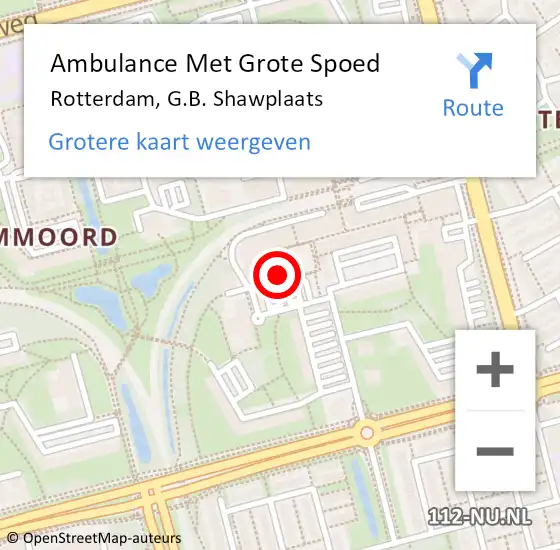 Locatie op kaart van de 112 melding: Ambulance Met Grote Spoed Naar Rotterdam, G.B. Shawplaats op 8 december 2019 17:25