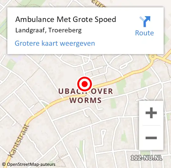 Locatie op kaart van de 112 melding: Ambulance Met Grote Spoed Naar Landgraaf, Troereberg op 22 april 2014 10:42