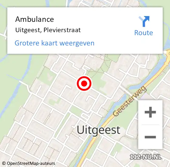 Locatie op kaart van de 112 melding: Ambulance Uitgeest, Plevierstraat op 8 december 2019 19:13