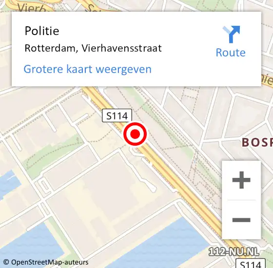 Locatie op kaart van de 112 melding: Politie Rotterdam, Vierhavensstraat op 8 december 2019 19:23