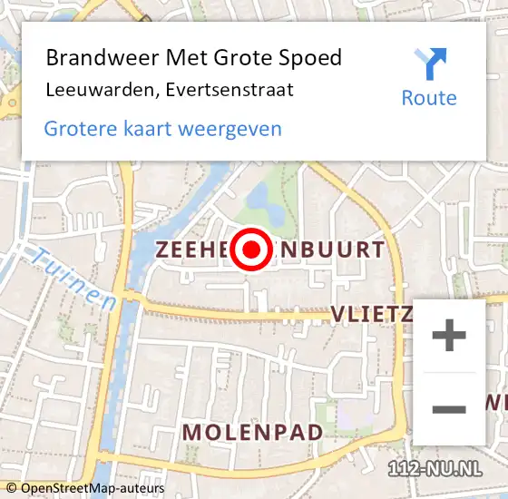 Locatie op kaart van de 112 melding: Brandweer Met Grote Spoed Naar Leeuwarden, Evertsenstraat op 8 december 2019 19:51