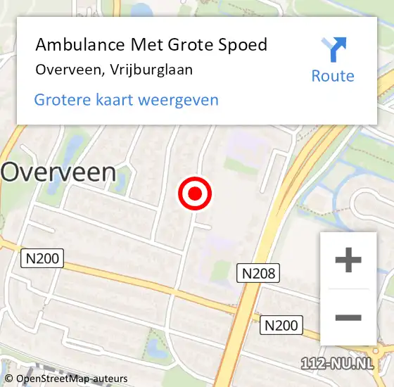 Locatie op kaart van de 112 melding: Ambulance Met Grote Spoed Naar Overveen, Vrijburglaan op 8 december 2019 21:06