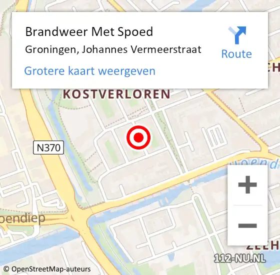 Locatie op kaart van de 112 melding: Brandweer Met Spoed Naar Groningen, Johannes Vermeerstraat op 8 december 2019 21:21