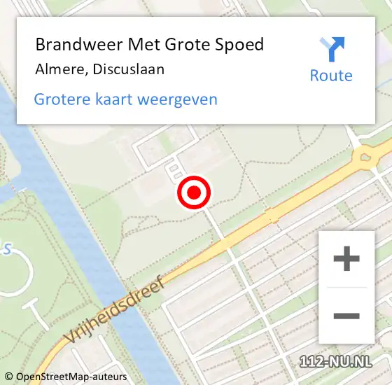 Locatie op kaart van de 112 melding: Brandweer Met Grote Spoed Naar Almere, Discuslaan op 8 december 2019 21:51