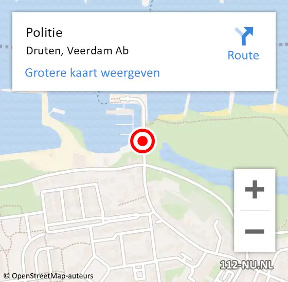 Locatie op kaart van de 112 melding: Politie Druten, Veerdam Ab op 8 december 2019 22:40