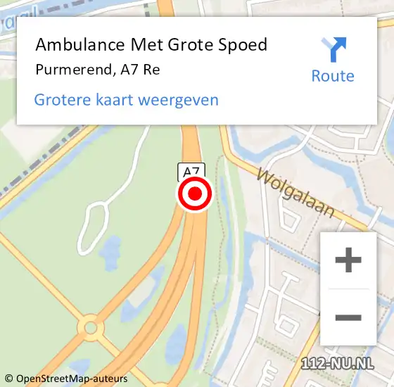 Locatie op kaart van de 112 melding: Ambulance Met Grote Spoed Naar Purmerend, A7 Re op 9 december 2019 00:08