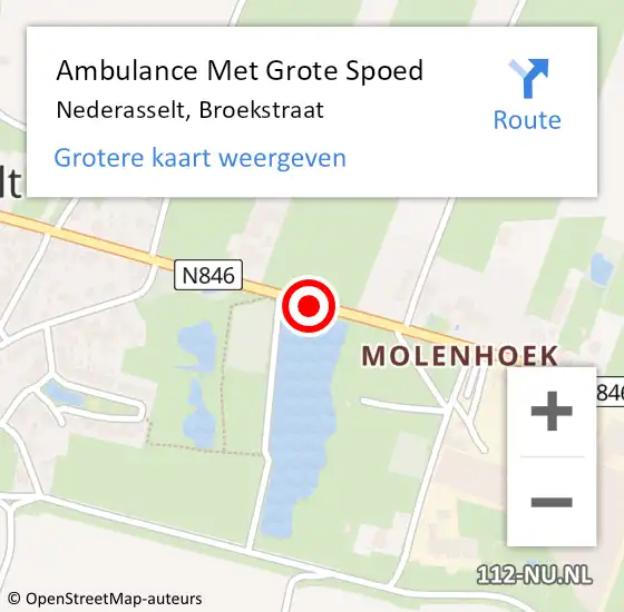 Locatie op kaart van de 112 melding: Ambulance Met Grote Spoed Naar Nederasselt, Broekstraat op 9 december 2019 04:21